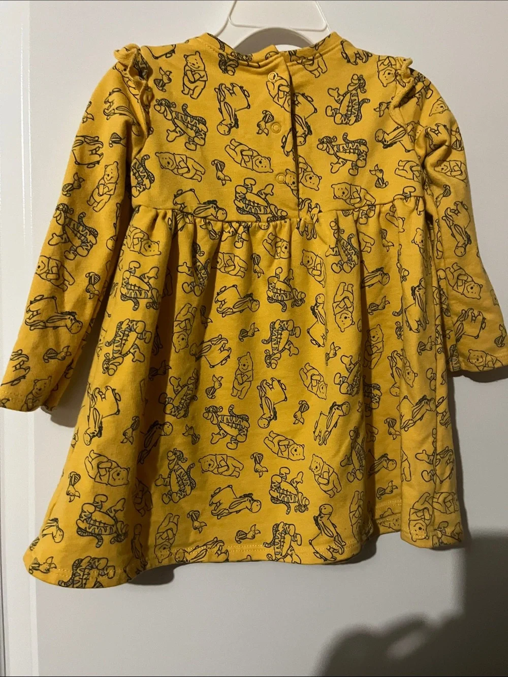 Disney Yellow Long Sleeve Dress with Winnie the Pooh Outline Print